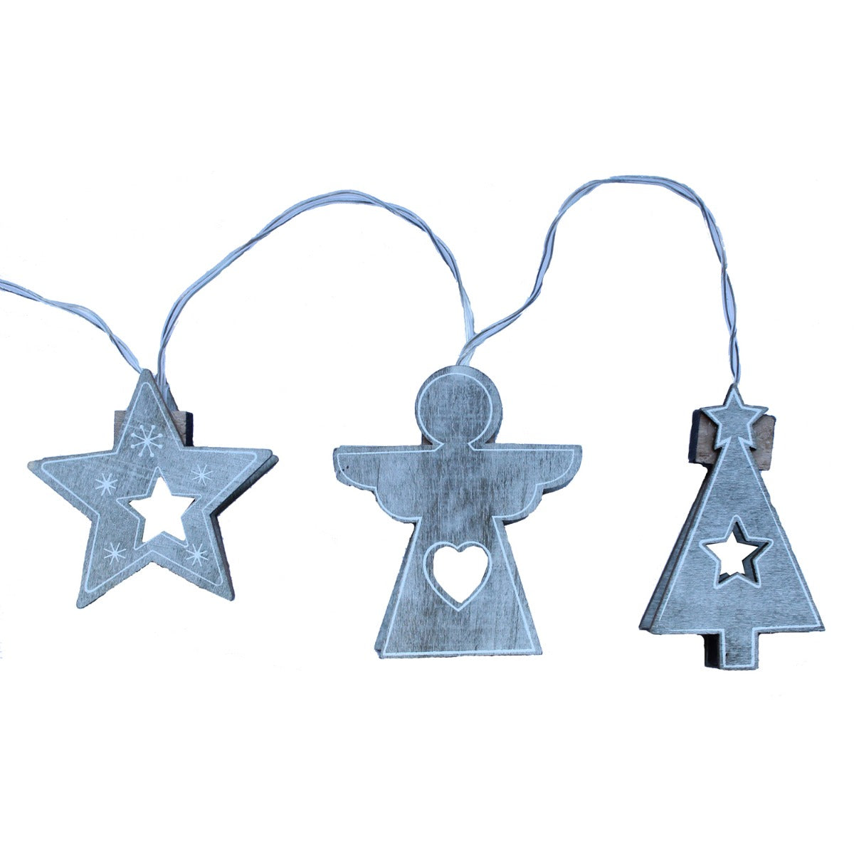 LED Lichterkette HOLZ 4er Set à 10 Leuchten Batteriebetrieb warmweiß für innen Weihnachtsbeleuchtung