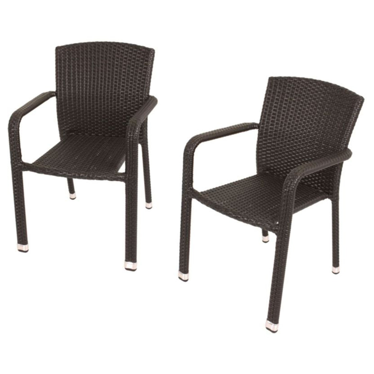 Gartenstuhl Stapelstuhl Armlehnstuhl GETAFE 2er Set Aluminium Kunststoffgeflecht Coffee Polyrattan Outdoor