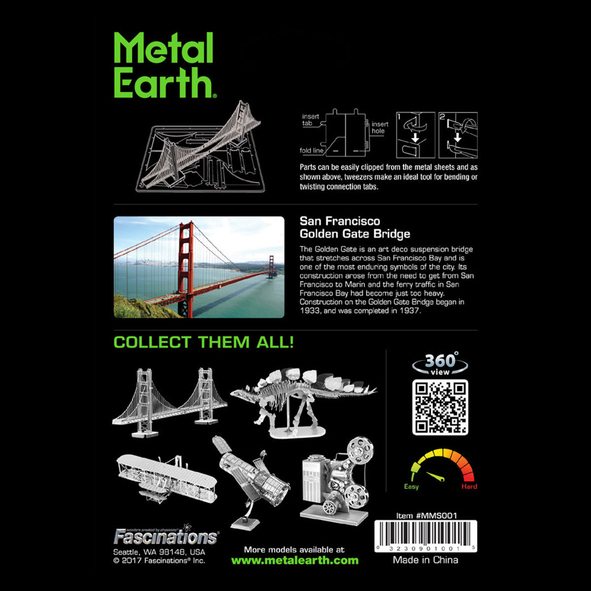 Metal Earth Metallbausätze MMS001 Golden Gate Bridge Brücke Metall Modell