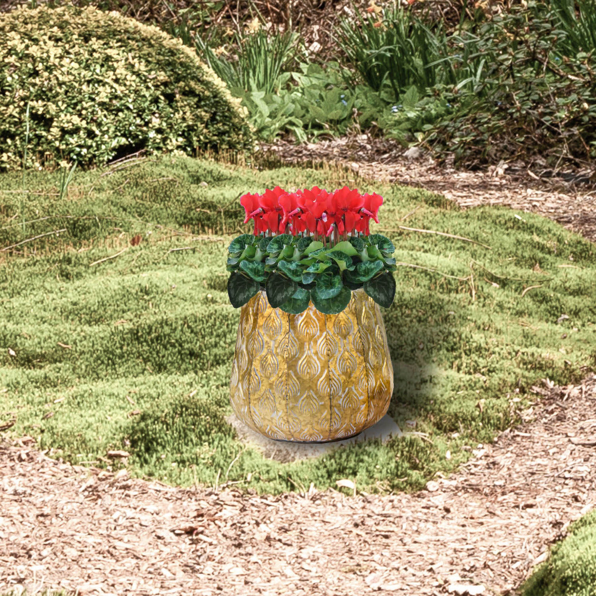 Pflanztopf Pflanzgefäß Zinktopf Cauldron Gold 19cm Rund Blumentopf Metall Übertopf