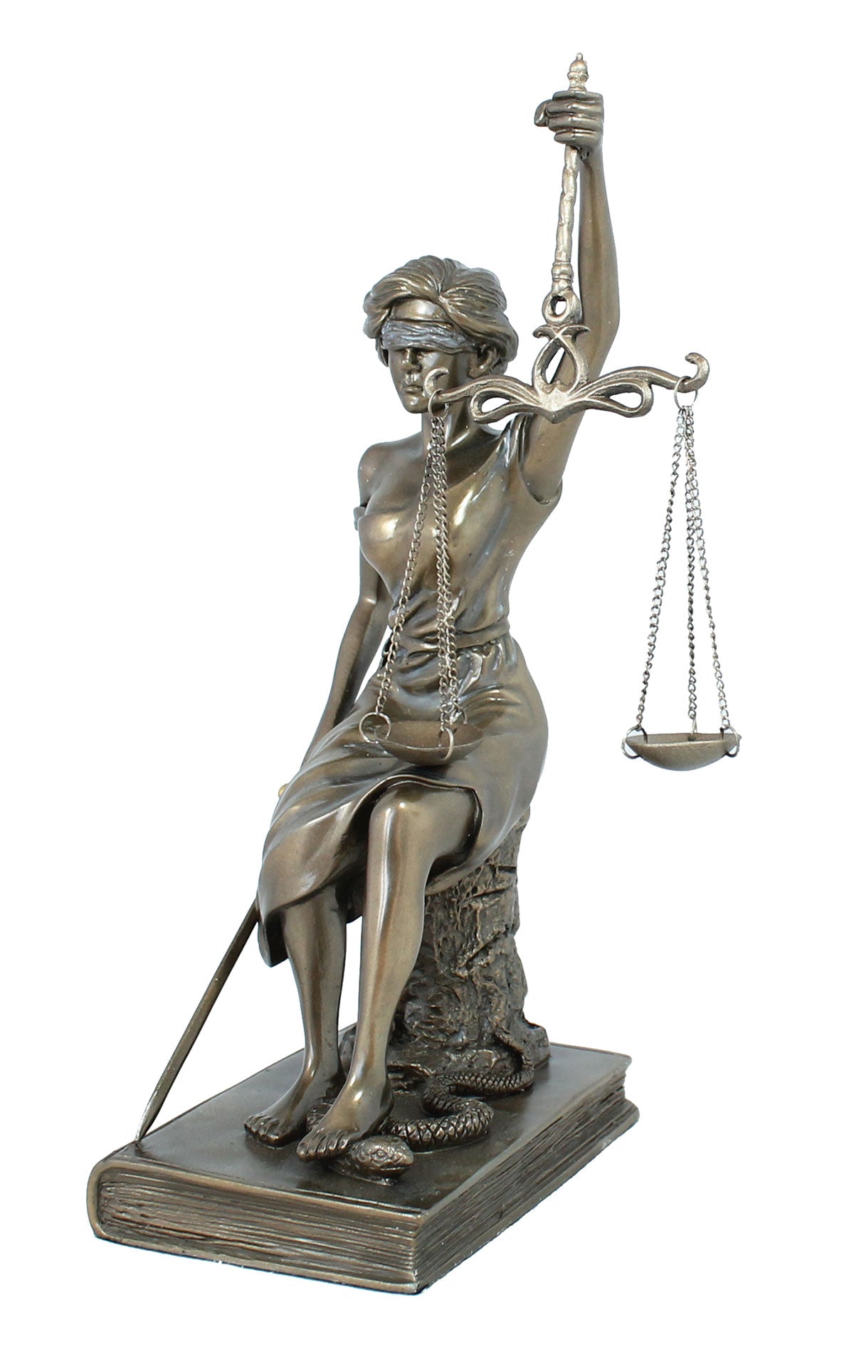 Dekofigur Justitia Göttin der Gerechtigkeit Skulptur Plastik bronziert 29 cm mit Waage Schwert Augenbinde