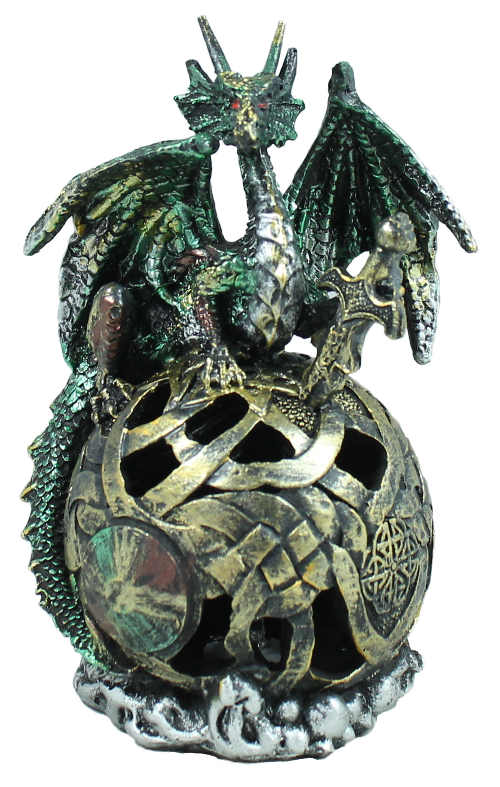 Dekofigur Drache auf Weltkugel mit LED-Beleuchtung und Farbwechsler für Gothic-Fans