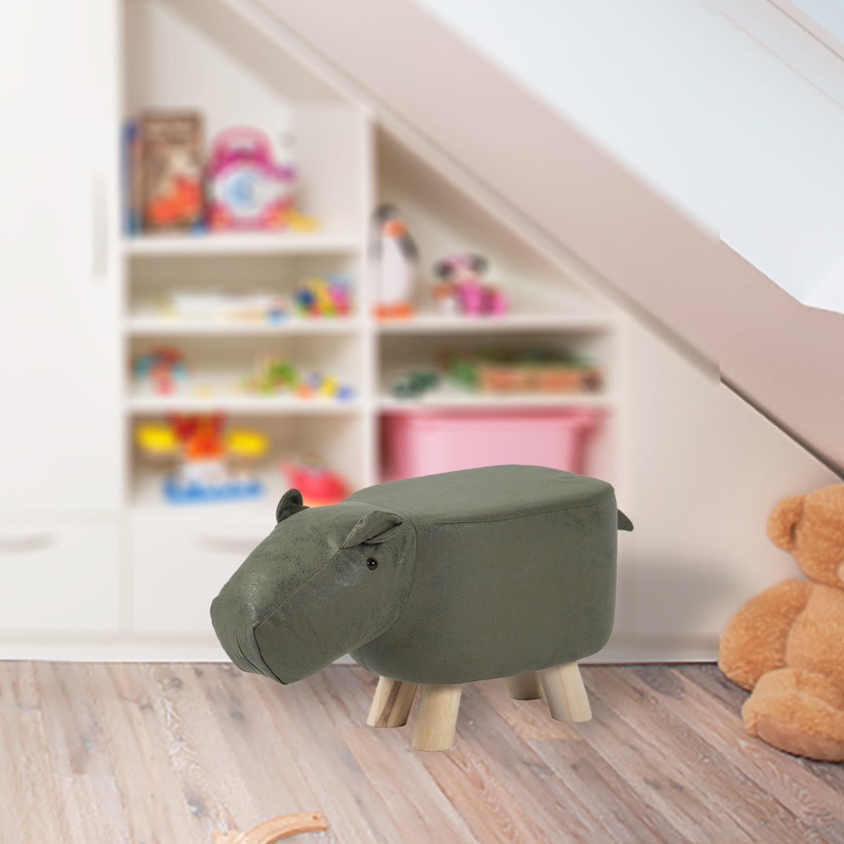 Tierhocker Hippo dunkelgrün Kinderhocker Tier Hocker Holz Kinder Sitzhocker Hippo