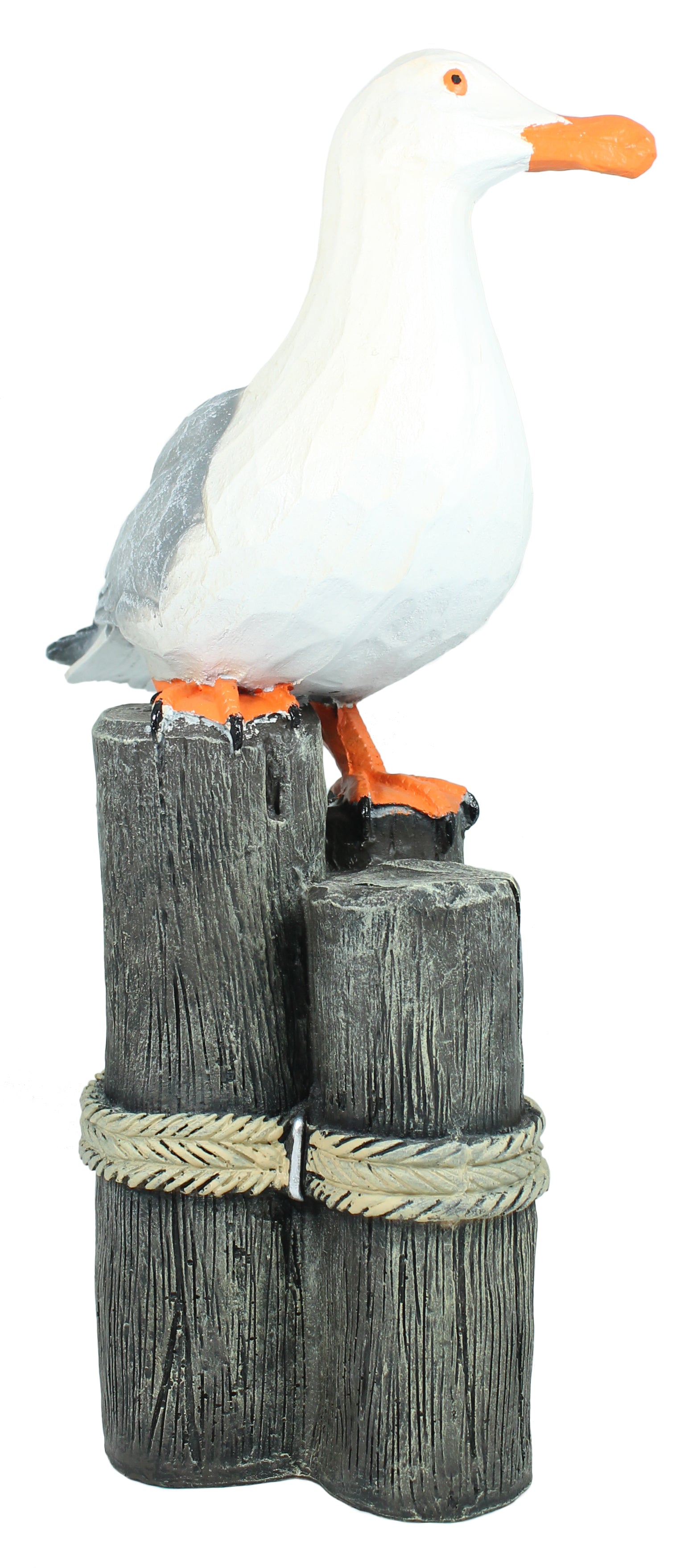 Möwe Figur Holzschnitt Optik Garten Dekoration Fensterbank Möwe auf Poller Dekofigur