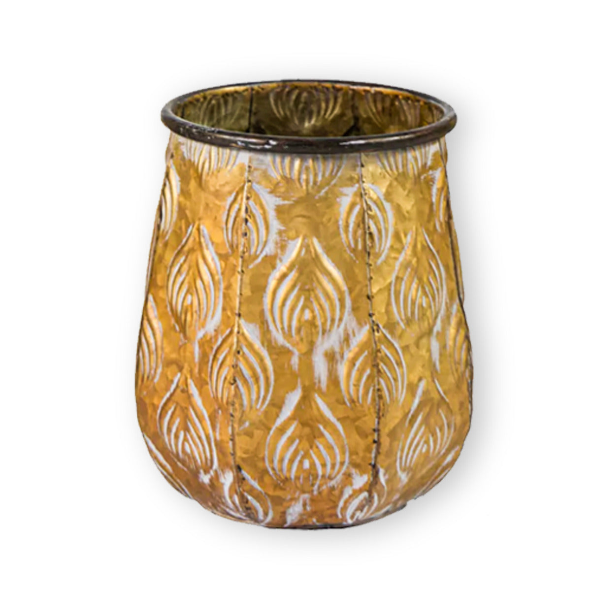 Pflanztopf Pflanzgefäß Zinktopf Cauldron Gold 19cm Rund Blumentopf Met