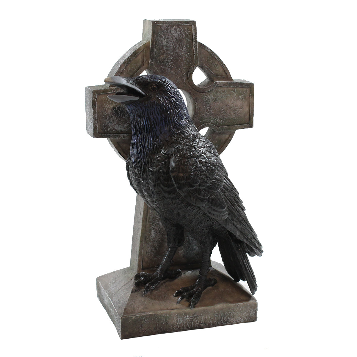 Handbemalte Dekofigur 'Schwarzer Rabe vor Keltischem Kreuz' aus Polyresin - Mystische Deko Eleganz