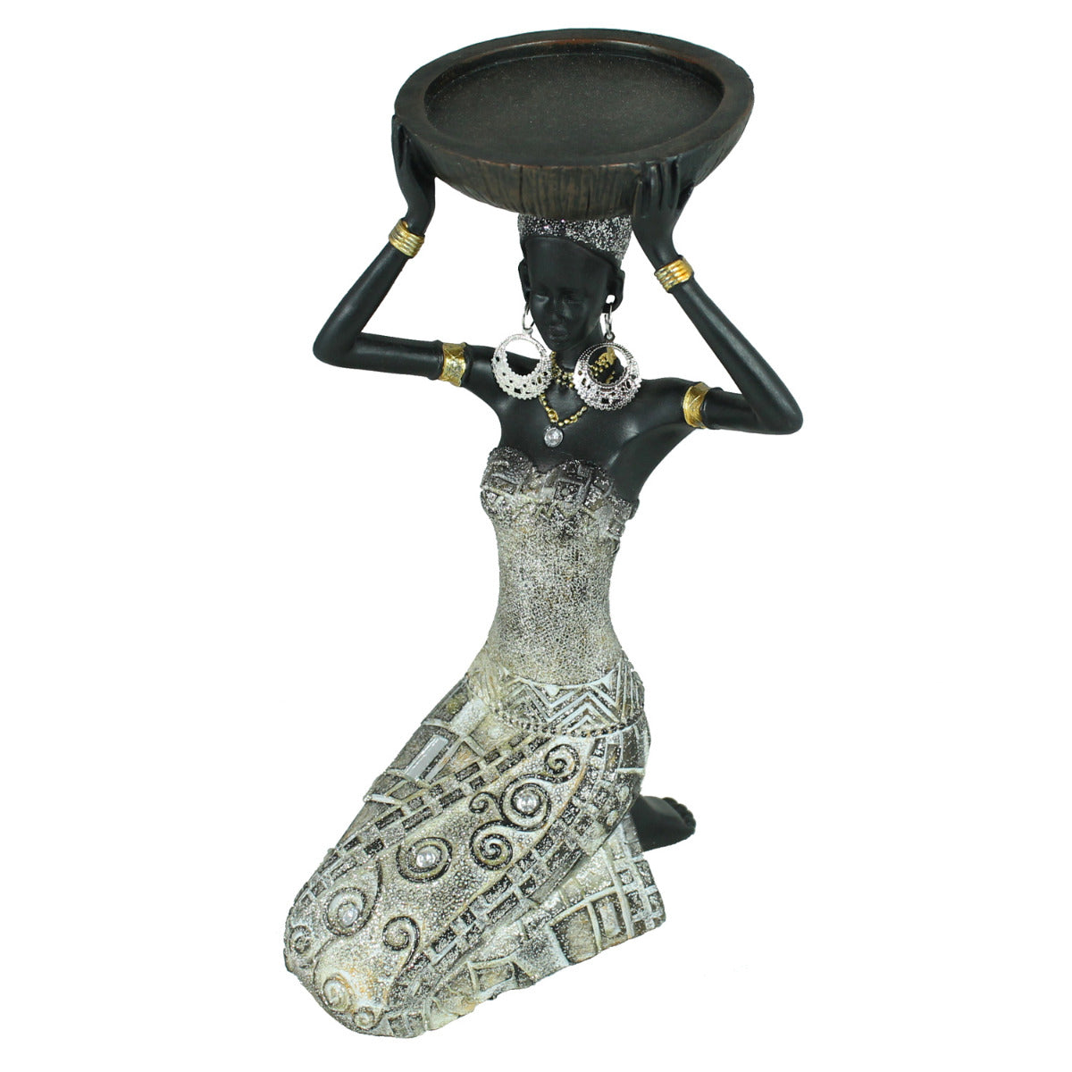 Afrika Deko Figur Frau mit einer Schale auf dem Kopf Afrikanische Dekofiguren