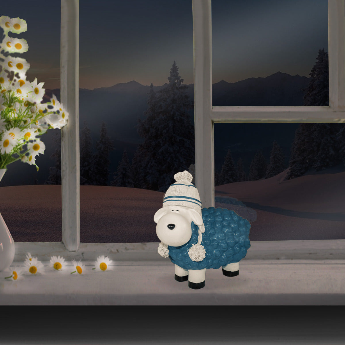 Buntes Deko Schaf blau mit Mütze Gartenfigur Schaf Dekofigur Schaf lustige Schafe