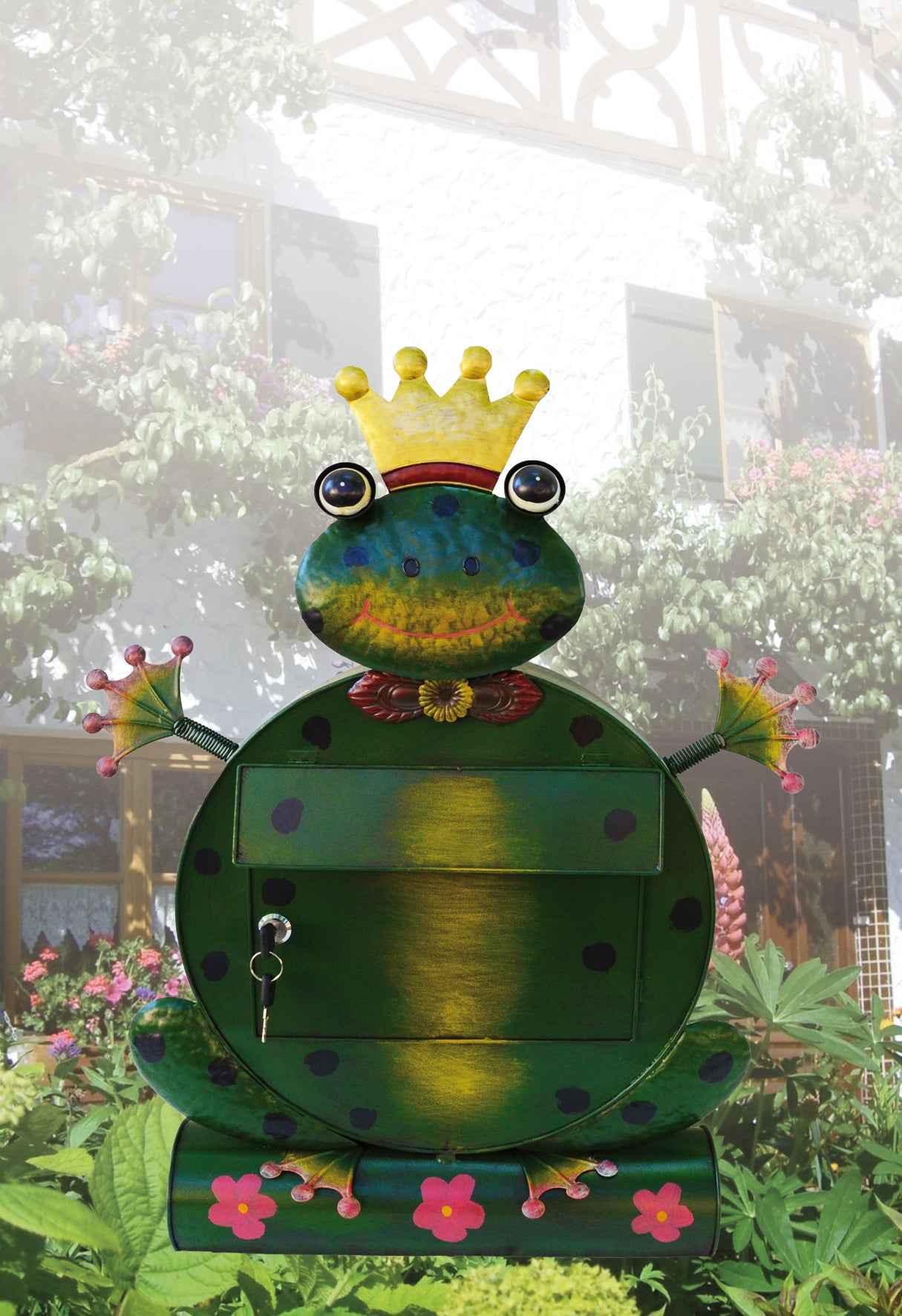 Briefkasten mit Zeitungsrolle aus Metall "Frosch" handbemalt Metall Postkasten Postfach