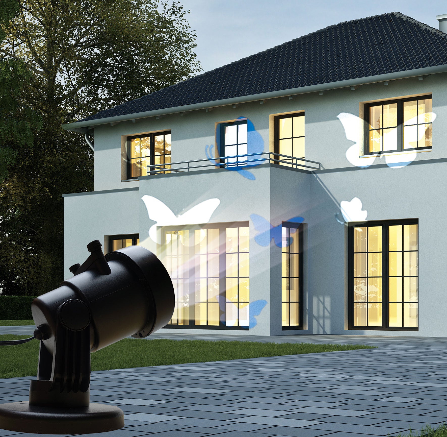 LED Bildprojektor für Innen- und Außenbereich mit 6 Motiv-Schablonen Gartenprojektor Lichtdeko Weihnachtsdeko