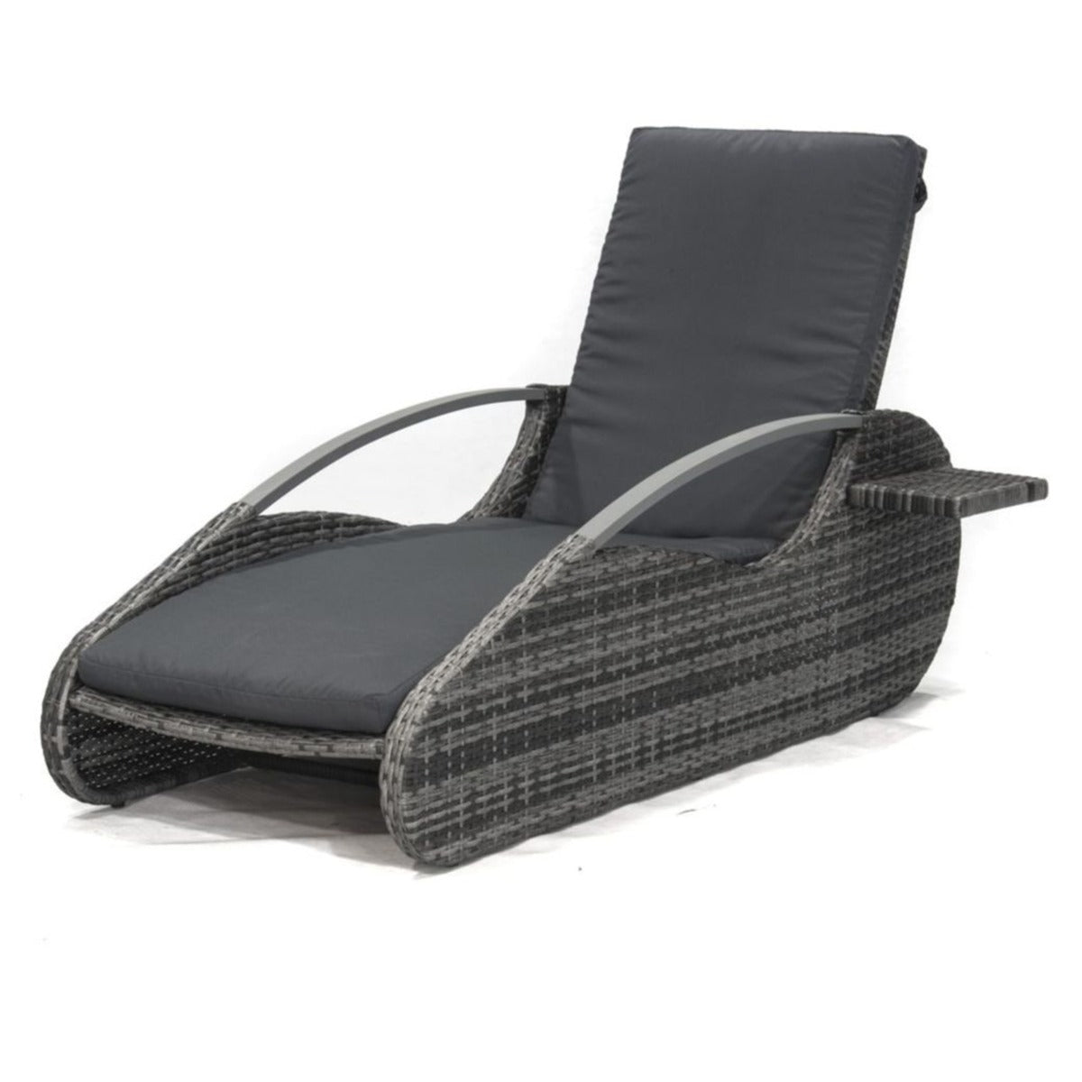 Garden Pleasure Loungeliege Alassio | Garten Lounger Polyrattan mit verstellbarer Rückenlehne & Auflage, mit Getränkeablage, Lounge Gartenliege, Lounge Sonnenliege