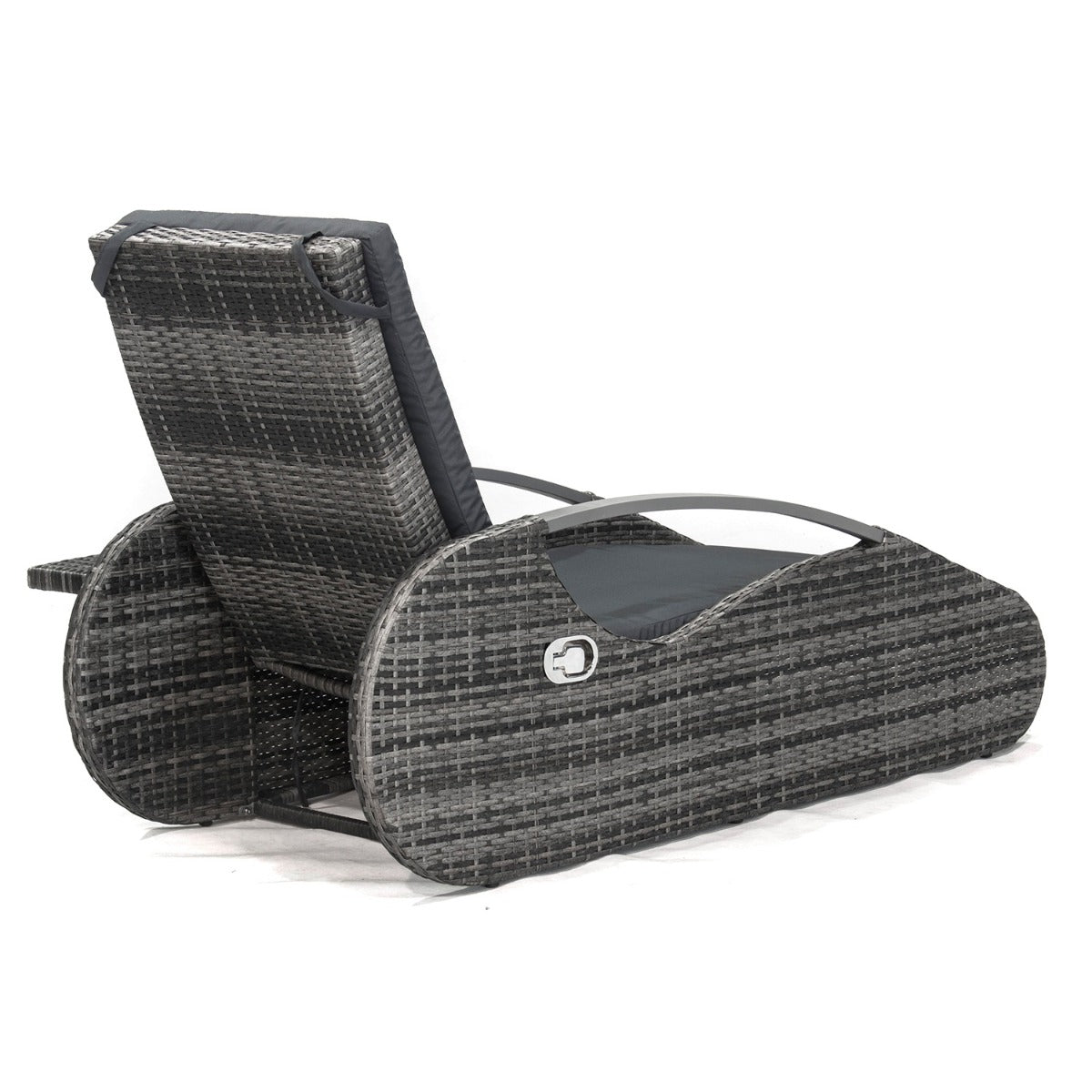 Garden Pleasure Loungeliege Alassio | Garten Lounger Polyrattan mit verstellbarer Rückenlehne & Auflage, mit Getränkeablage, Lounge Gartenliege, Lounge Sonnenliege