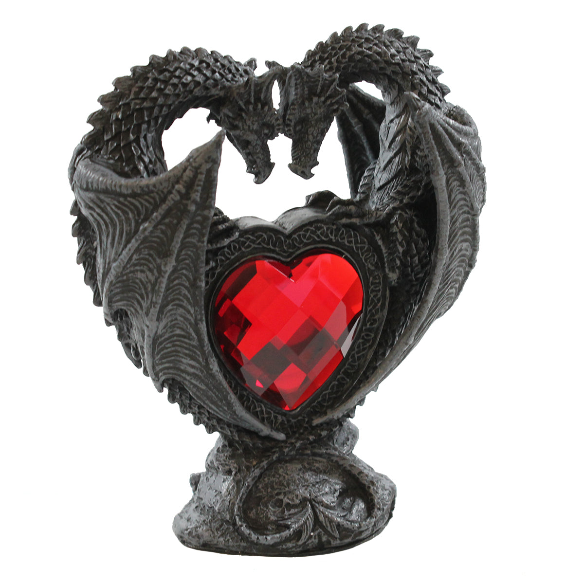 Drache Figur 'Verliebte Drachen auf Rubinherz' Liebespaar Deko Drache Romantische Geschenkidee