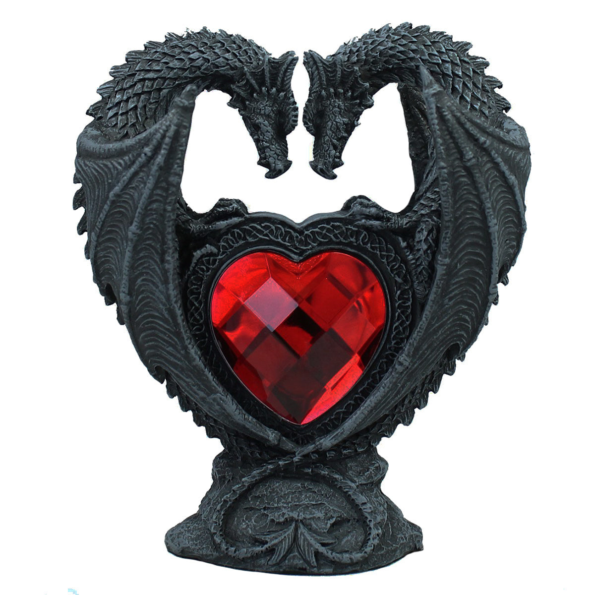 Drache Figur 'Verliebte Drachen auf Rubinherz' Liebespaar Deko Drache Romantische Geschenkidee