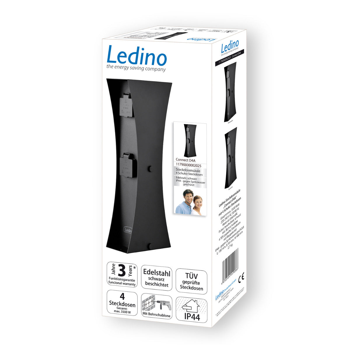 Außensteckdose Garten Gartensteckdose Connect D4A schwarz 4fach Steckdosensäule Garten 4 Steckdosen