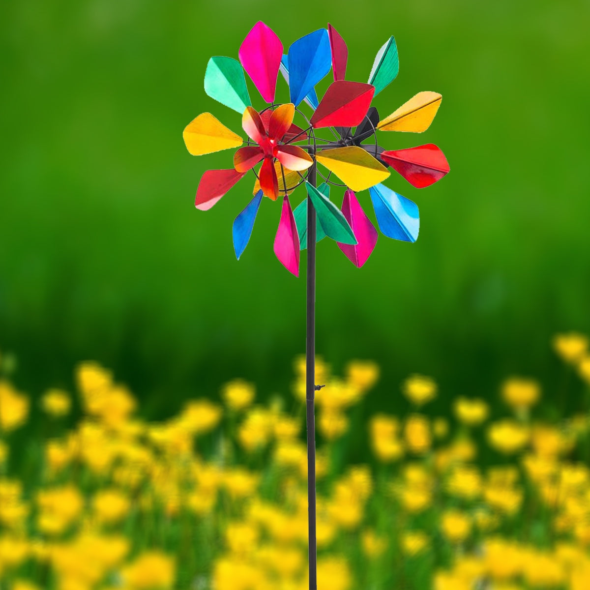 Kinetic Art Metall Windrad Multi-colored Flower Duett Windspiel Doppel Windrad Gartendeko