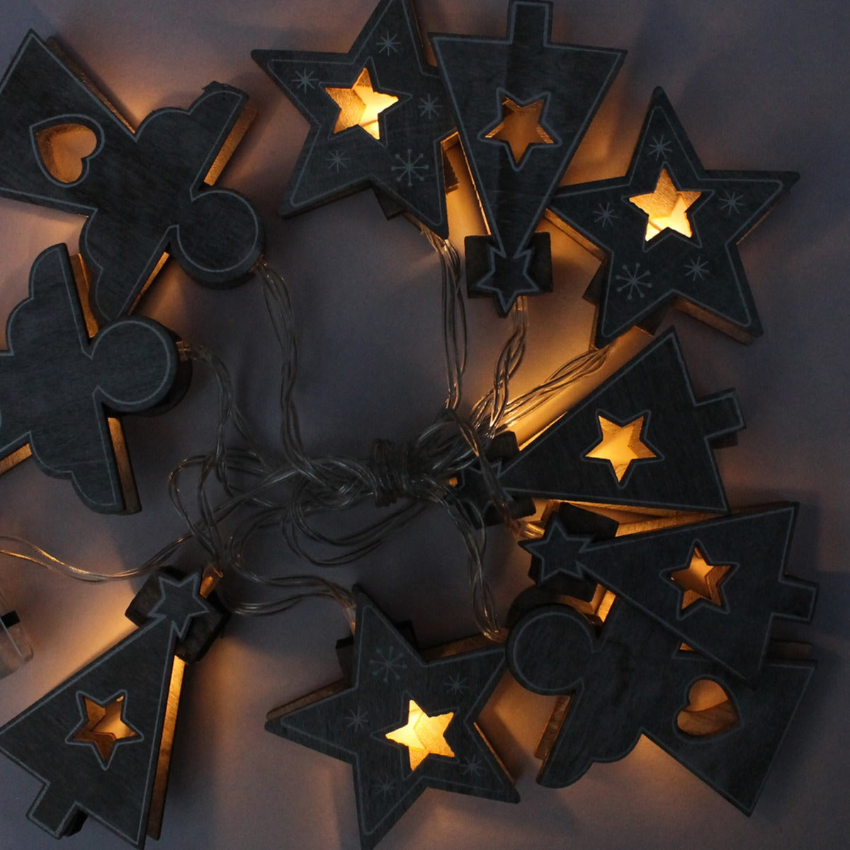 LED Lichterkette HOLZ mit 10 Leuchten Batteriebetrieb warmweiß für innen Weihnachtsbeleuchtung