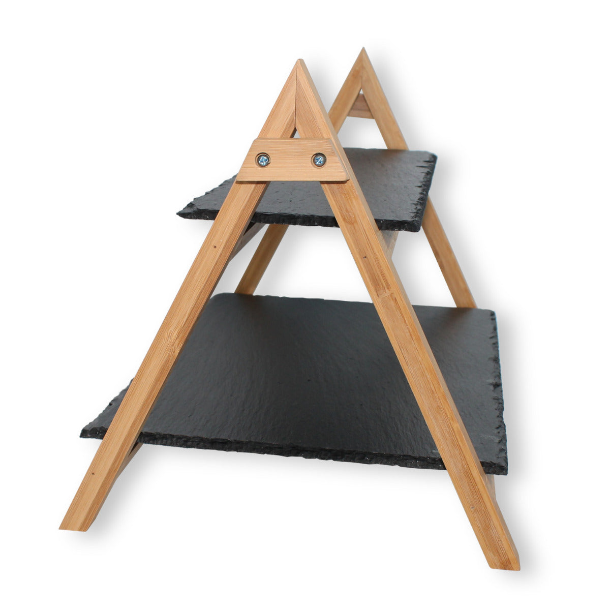 Etagere 2-stöckig aus FSC Holz und Schiefer Etagere Vorlegeplatte Servierplatte Servieretagere