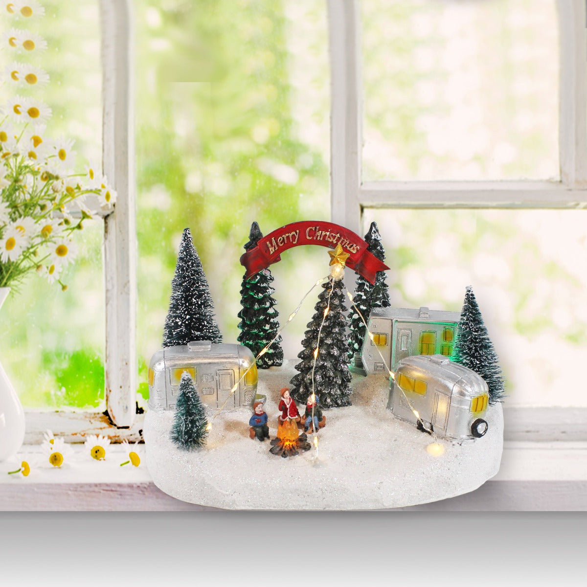 Weihnachtsstadt beleuchtet verschneites Weihnachtsdorf beleuchtet Weihnachtscamping LED Weihnachtsstadt