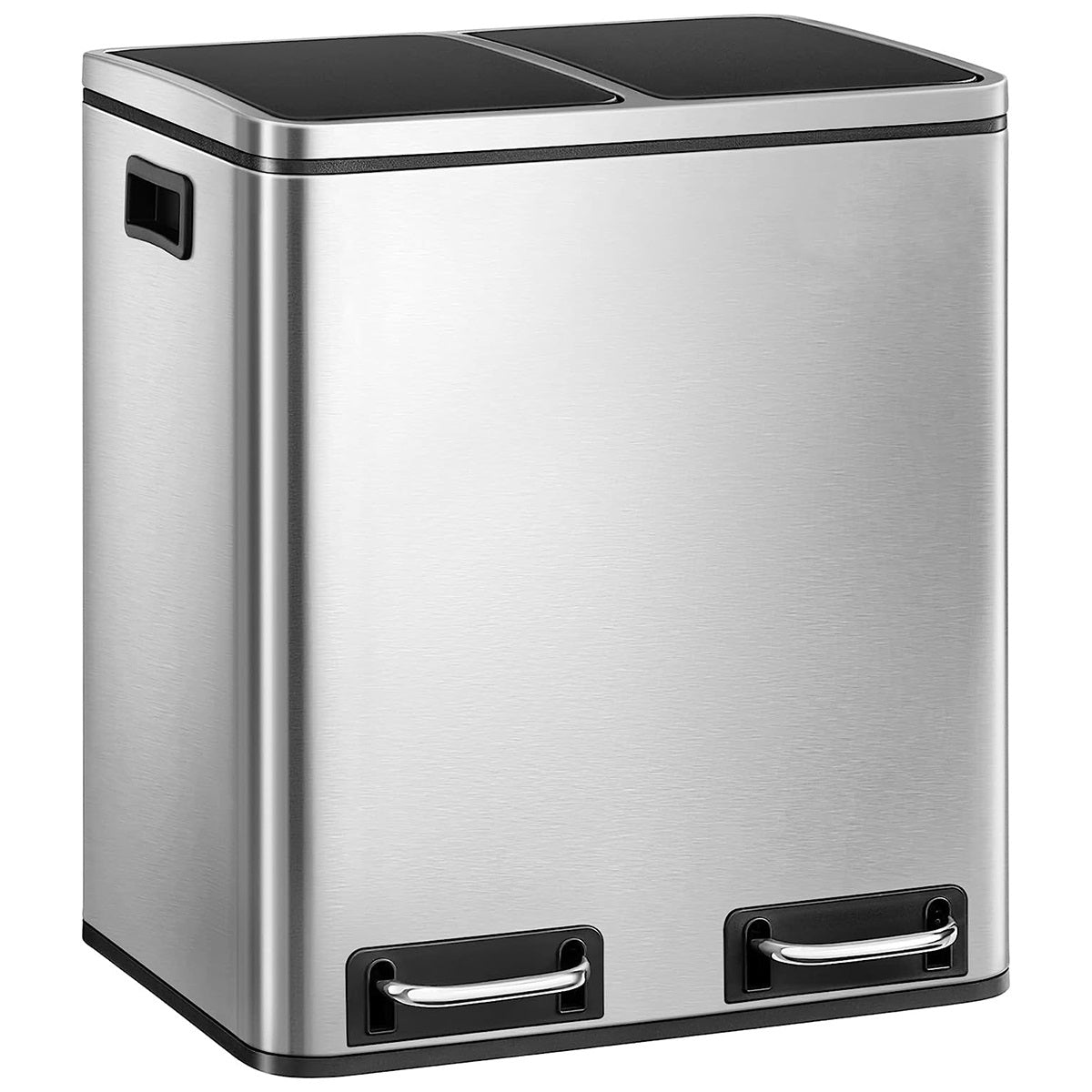 Songmics Mülleimer 30 l, mit zwei Fächern 2x15 l, soft-close Deckel, Treteimer aus Metall, silber