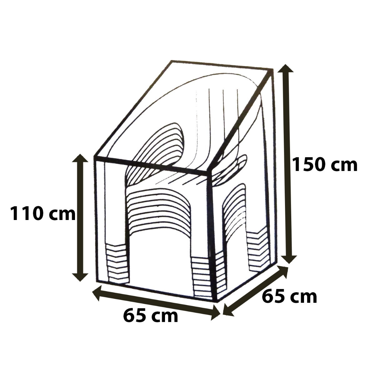 Schutzhülle für Gartenstühle Stapelstühle aus robusten PE mit Ösen, Gartenstühle Abdeckung XL (65x65x110/150cm)