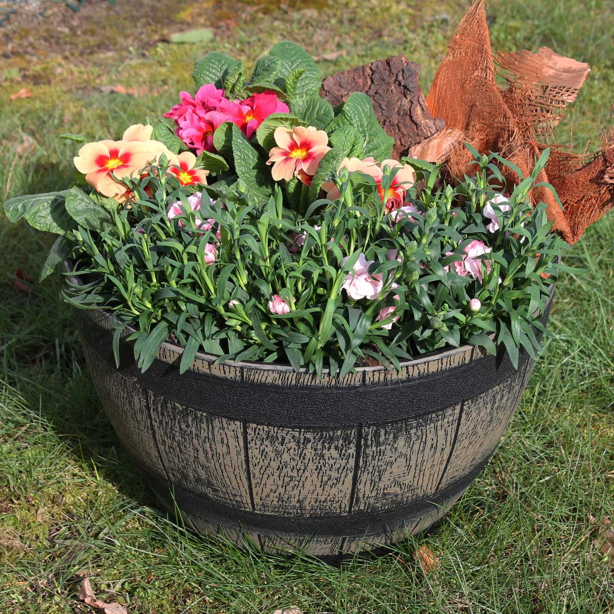 Pflanzkübel Pflanztopf rund 40 cm Weinfass-Optik Blumenkübel Blumentopf Blumenfass wetterbeständig