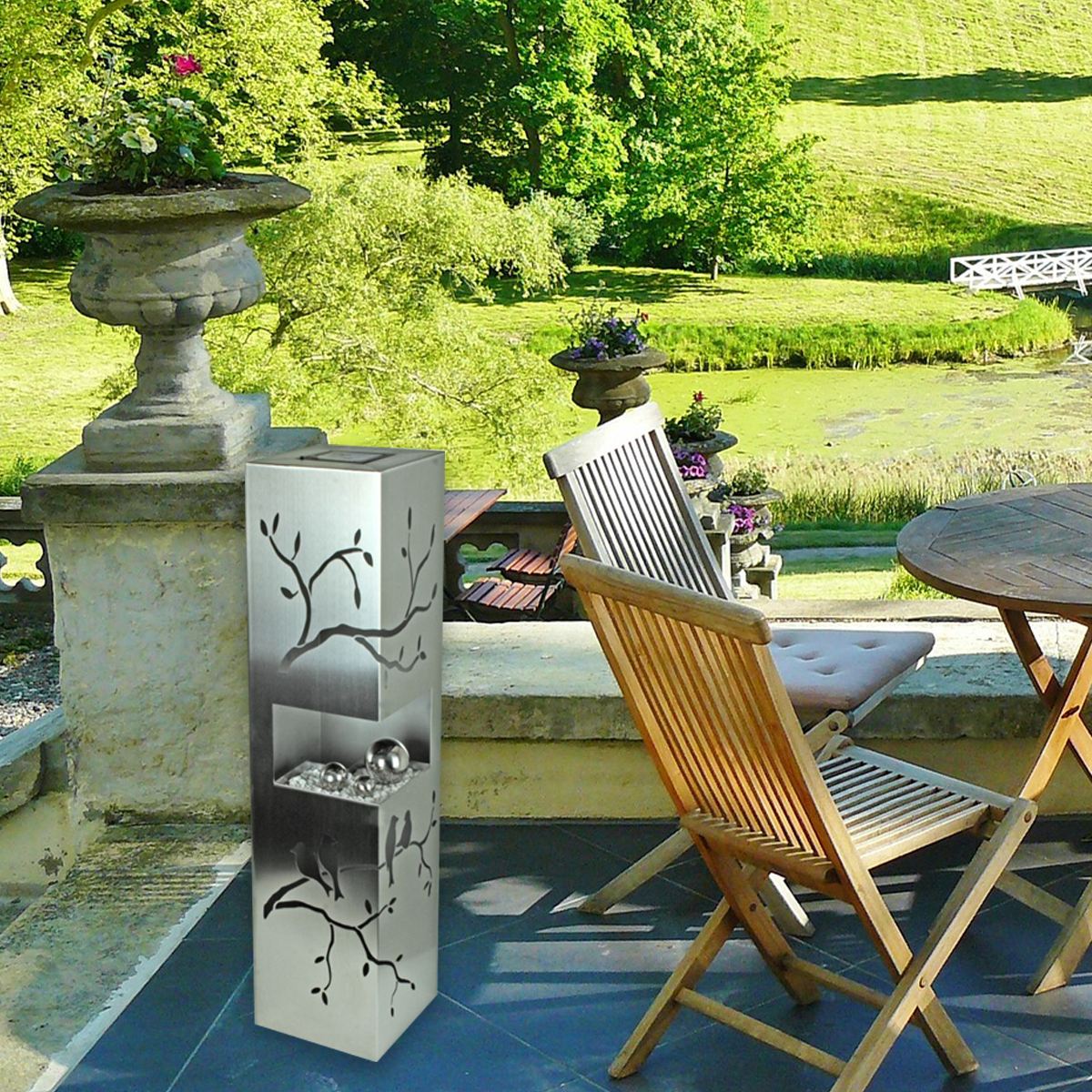 LED Edelstahlsäule Garten Gartensäule Dekosäule 100 cm mit Kugeln