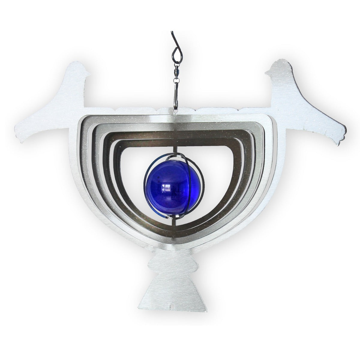Windspiel Metall 3D Vogel Edelstahl Windspiele hängend mit Glaskugel