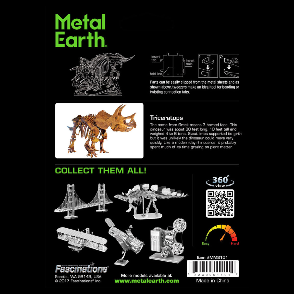 Metal Earth Triceratops Dinosaurier MMS101 3D Figur Metallbausatz