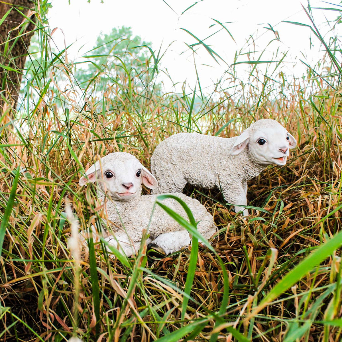 Gartenfigur Schaf Figur 2er Set Schaf Figur stehend Schaf Figur liegend Lamm Figur für den Garten