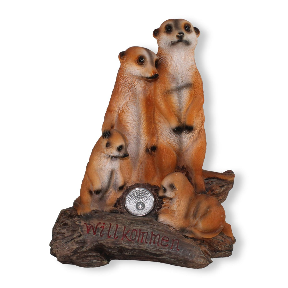 Dekofigur Erdmännchen Familie Willkommenschild mit Solar und LED