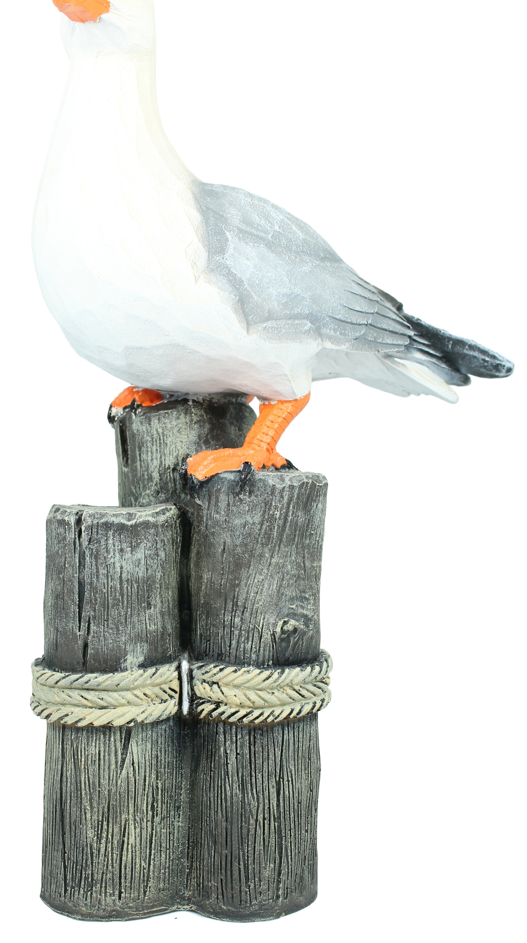 Möwe Figur Holzschnitt Optik Garten Dekoration Fensterbank Möwe auf Poller Dekofigur