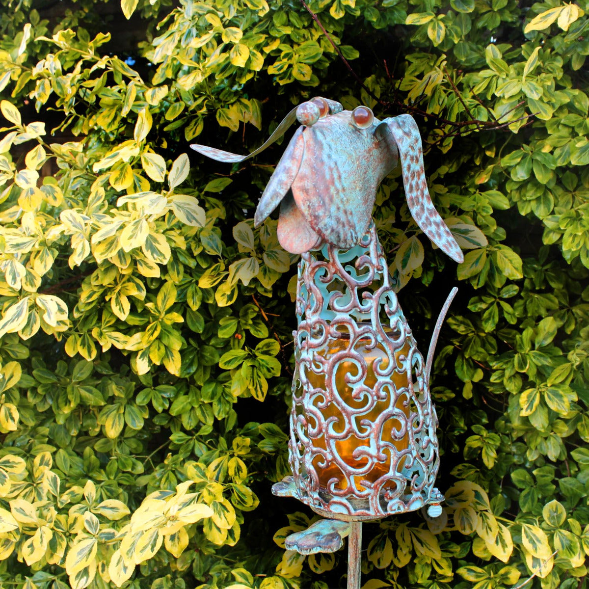 Gartenstecker Hund Solar 140cm Metall Solarleuchte Gartenleuchte LED Leuchte