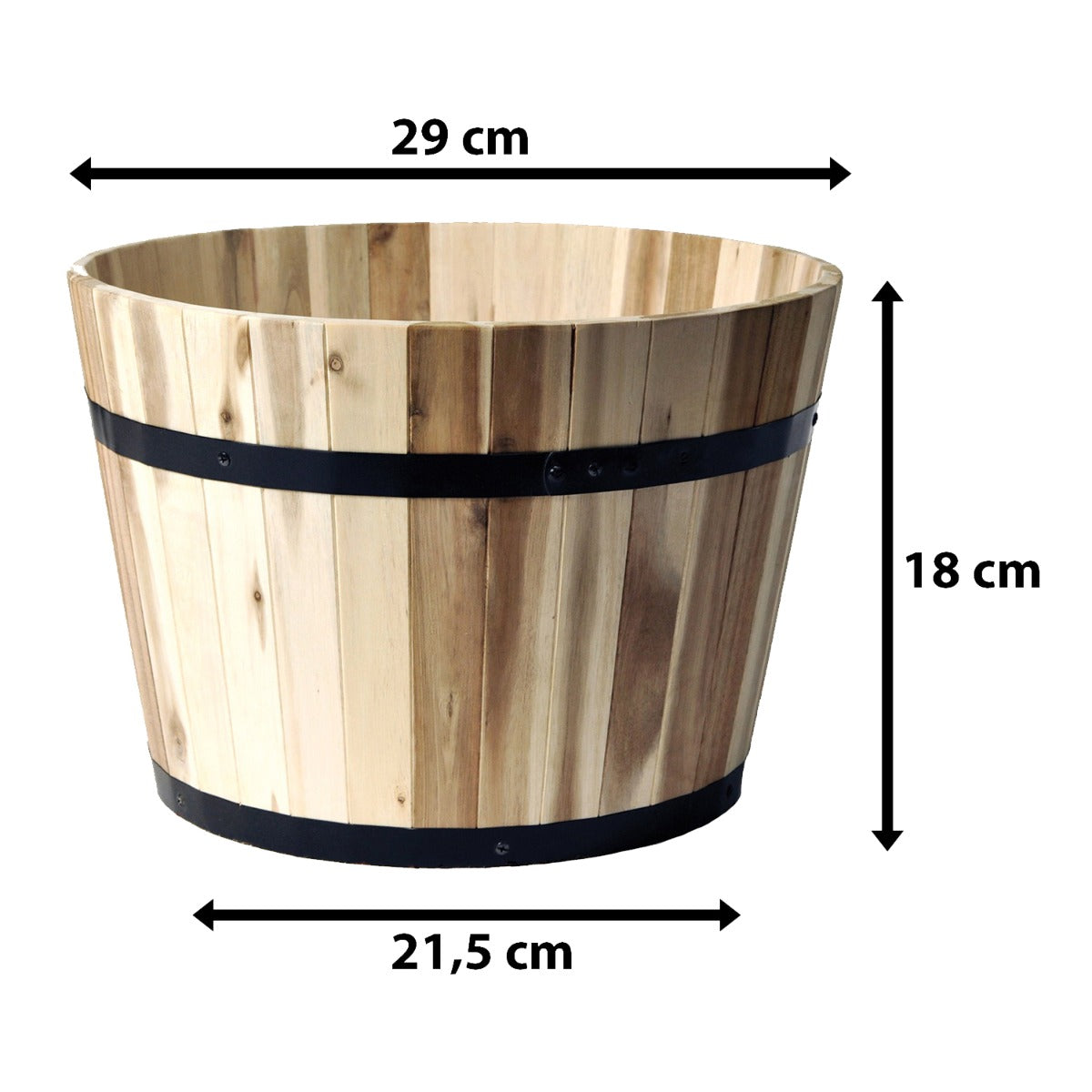 Pflanzkübel Holz rund 29 cm Holzfass Blumenkübel Blumentopf natur Akazienholz Pflanztopf