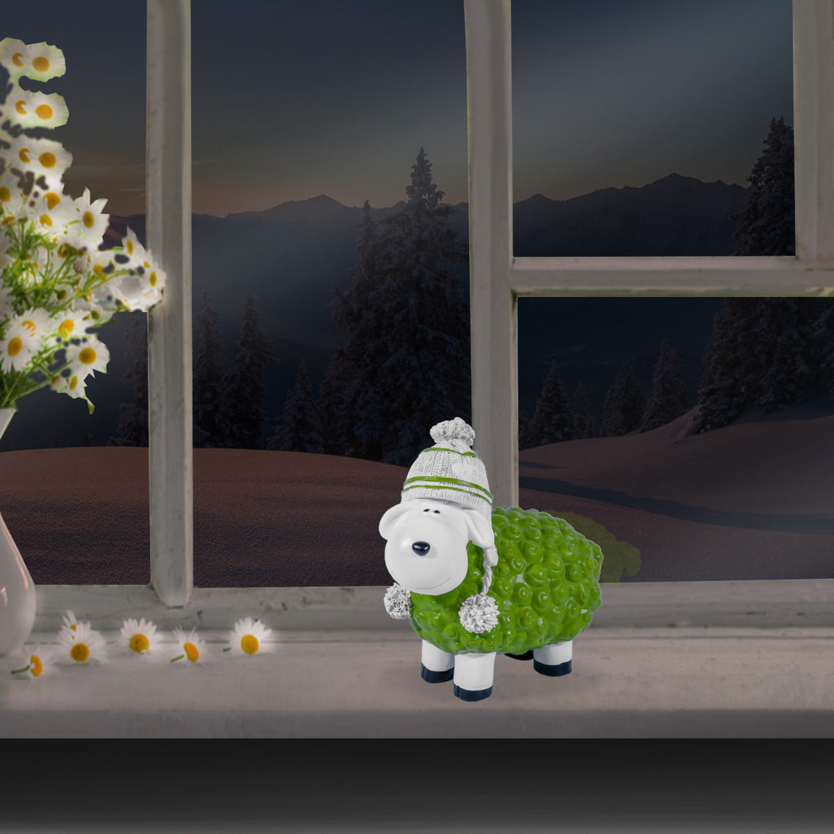 Buntes Deko Schaf grün mit Mütze Gartenfigur Schaf Dekofigur Schaf lustige Schafe