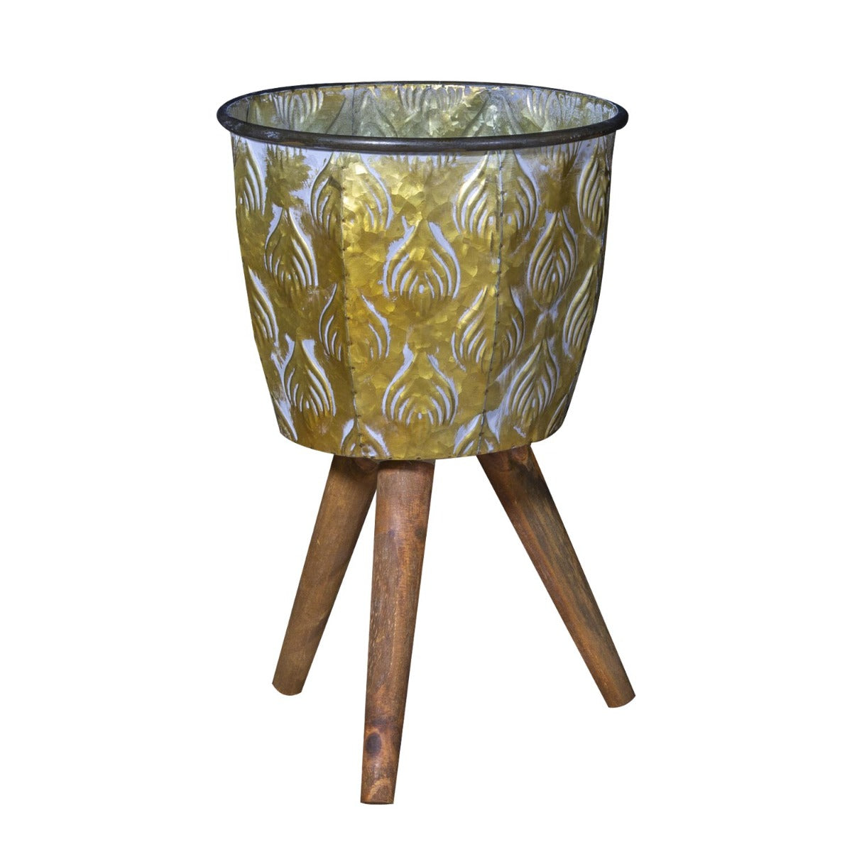 Pflanztopf Pflanzgefäß Zinktopf Ovum Tripot Gold 24,5cm Rund Blumentopf Metall Übertopf