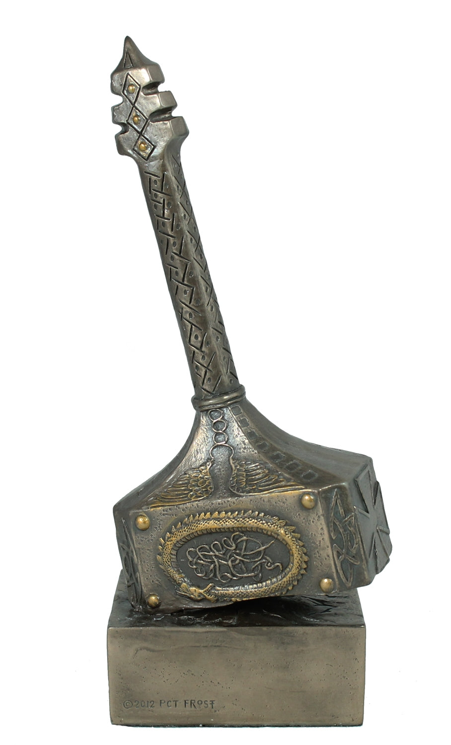 Dekofigur Mjolnir Hammer des Thor Magische Waffe Mjölnir Thorshammer Skulptur Plastik bronziert 26 cm