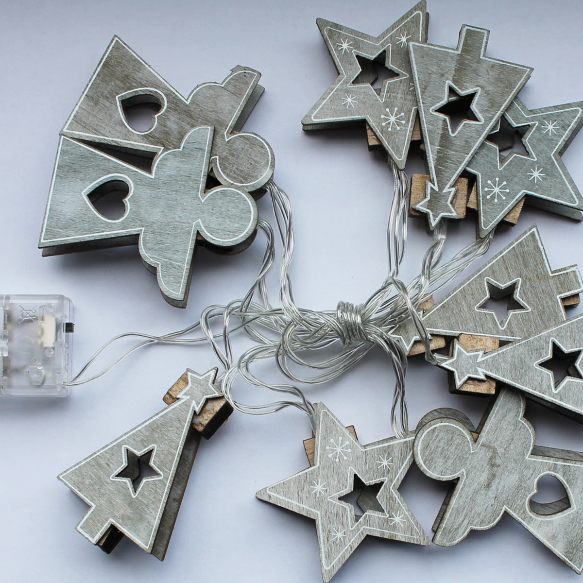 LED Lichterkette HOLZ mit 10 Leuchten Batteriebetrieb warmweiß für innen Weihnachtsbeleuchtung