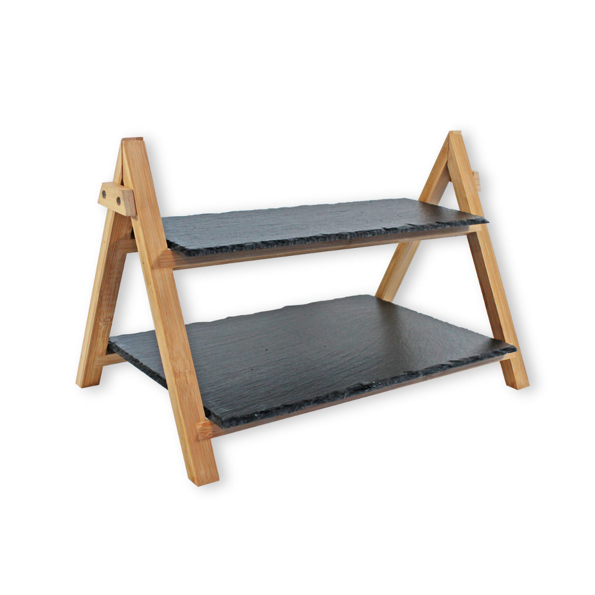 Etagere 2-stöckig aus FSC Holz und Schiefer Etagere Vorlegeplatte Servierplatte Servieretagere