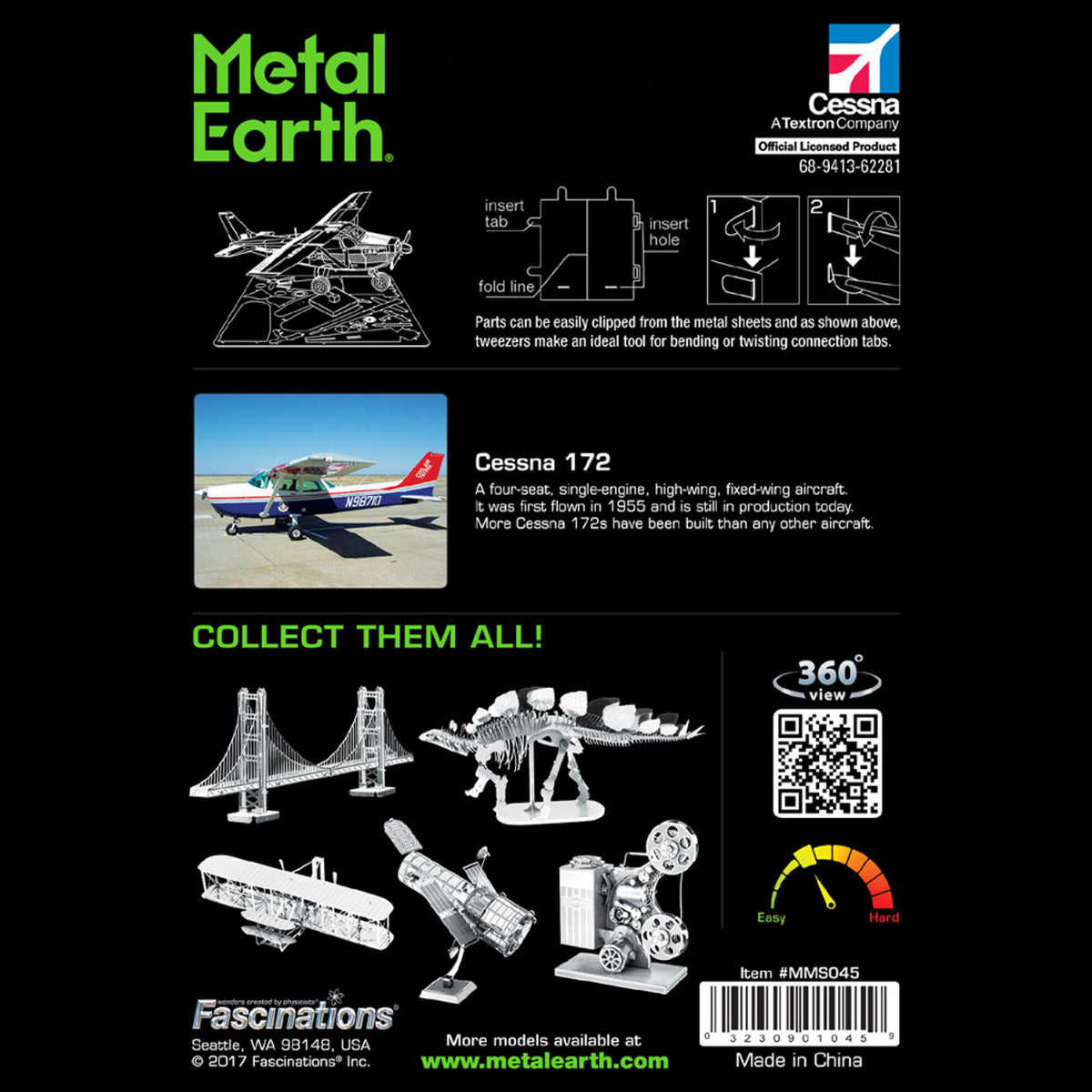 Metal Earth Metallbausätze MMS045 Cessna 172 Flugzeug Metall Modell