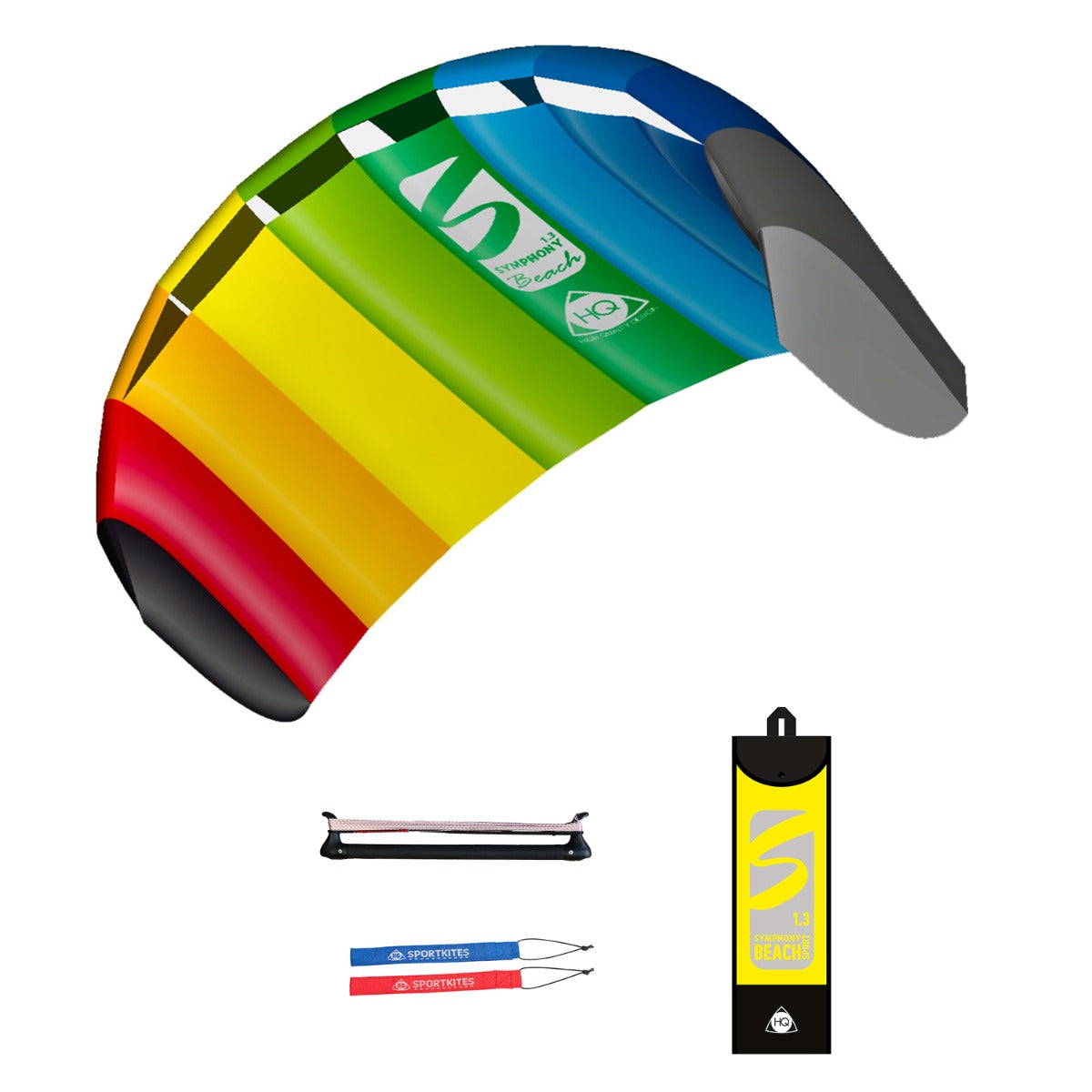 Lenkmatte HQ Symphony Beach III 1.3 Sport PLUS Rainbow mit Controlbar und Lenkschlaufen Allround Lenkdrachen Kite