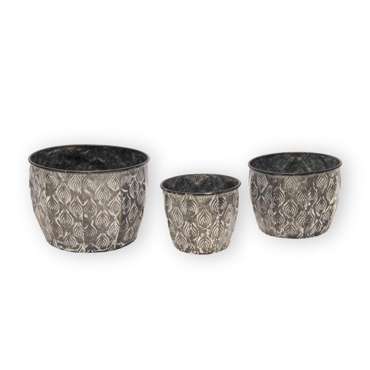 Pflanztopf Pflanzgefäß Zinktopf Ovum Pot Old Grey 3er-Set Rund Blumentopf Metall Übertopf