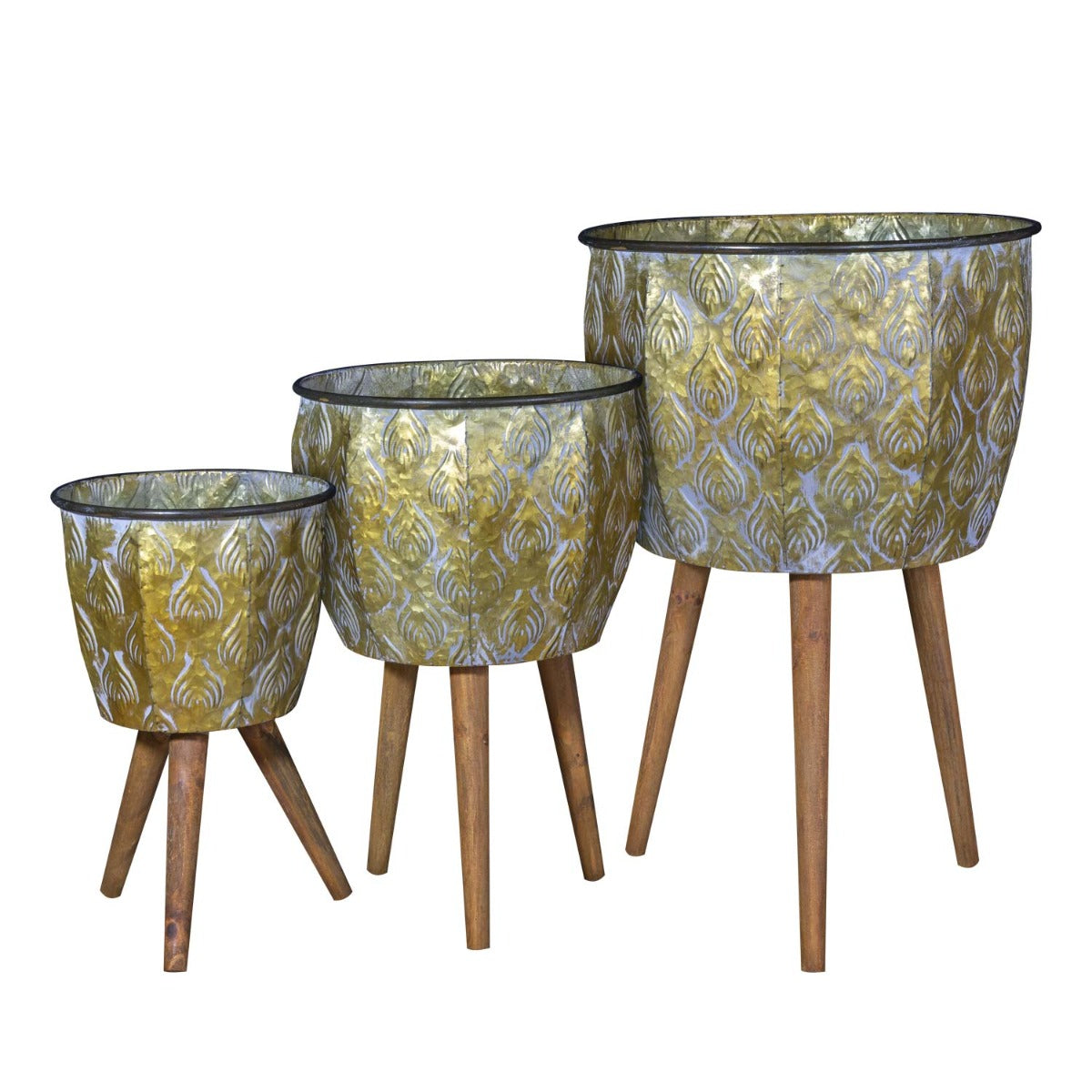 Pflanztopf Pflanzgefäß Zinktopf Ovum Tripot Gold 24,5cm Rund Blumentopf Metall Übertopf