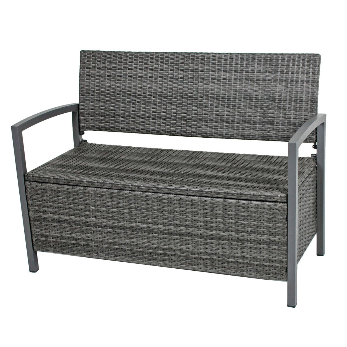 Garden Pleasure Parkbank Ferrara - 2-Sitzer Rattan Bank mit Stauraum, Dunkelgrau, Gartenbank mit Stauraum, Poly-Rattan, Balkonbank mit Stauraum