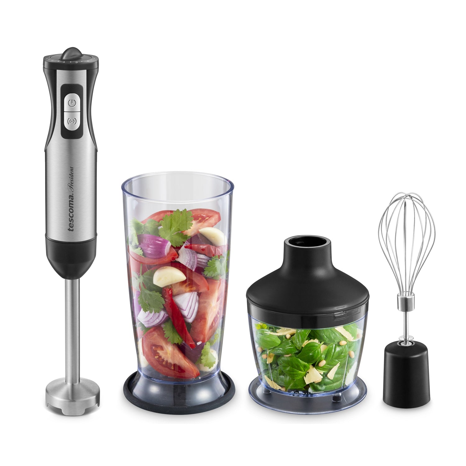 Stabmixer Edelstahl Pürierstab 800 Watt mit Zubehör Stabmixer Set Tescoma President