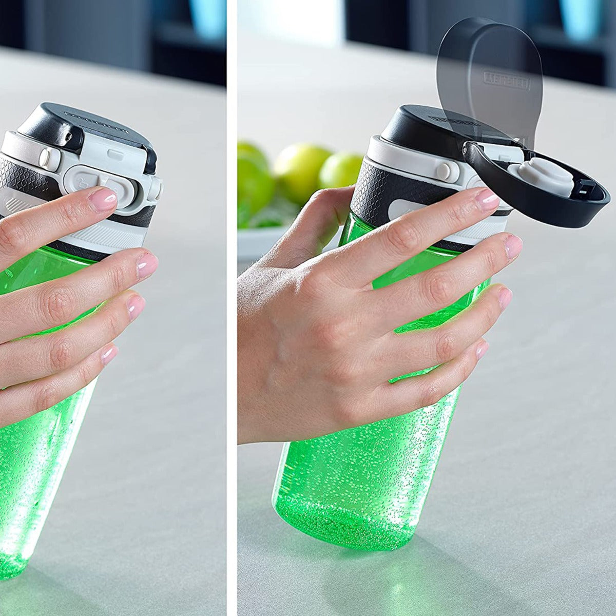 Leifheit Trinkflasche Flip 550ml Tritan grün mit Filter für Fruchteinsatz bruchsichere Tritanflasche