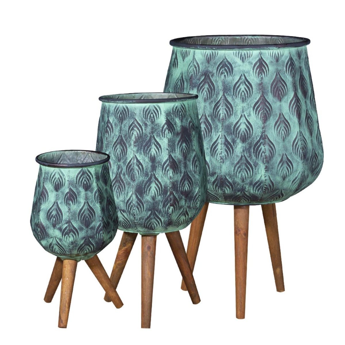 Pflanztopf Pflanzgefäß Zinktopf Cauldron Tripot Green 35cm Rund Blumentopf Metall Übertopf