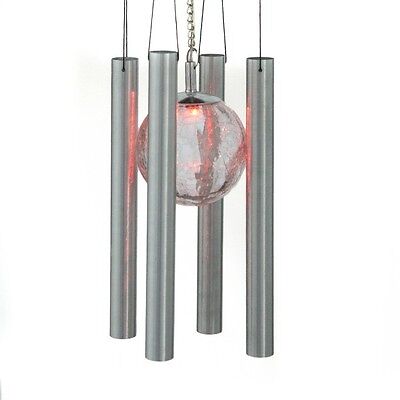 Windspiel LED Dekoleuchte Solarlampe Glaskugel mit Klangröhren aus Edelstahl