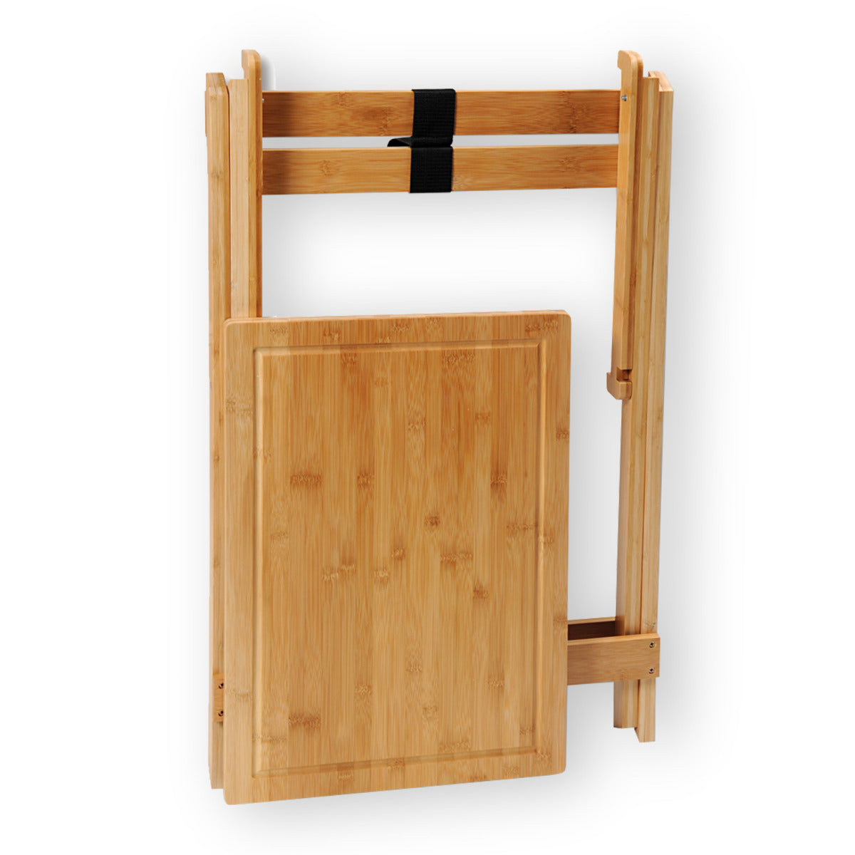 Serviertablett Tranchier- und Beistelltisch Schneidbrett mit Saftrille FSC Bambus 60x45x79 cm