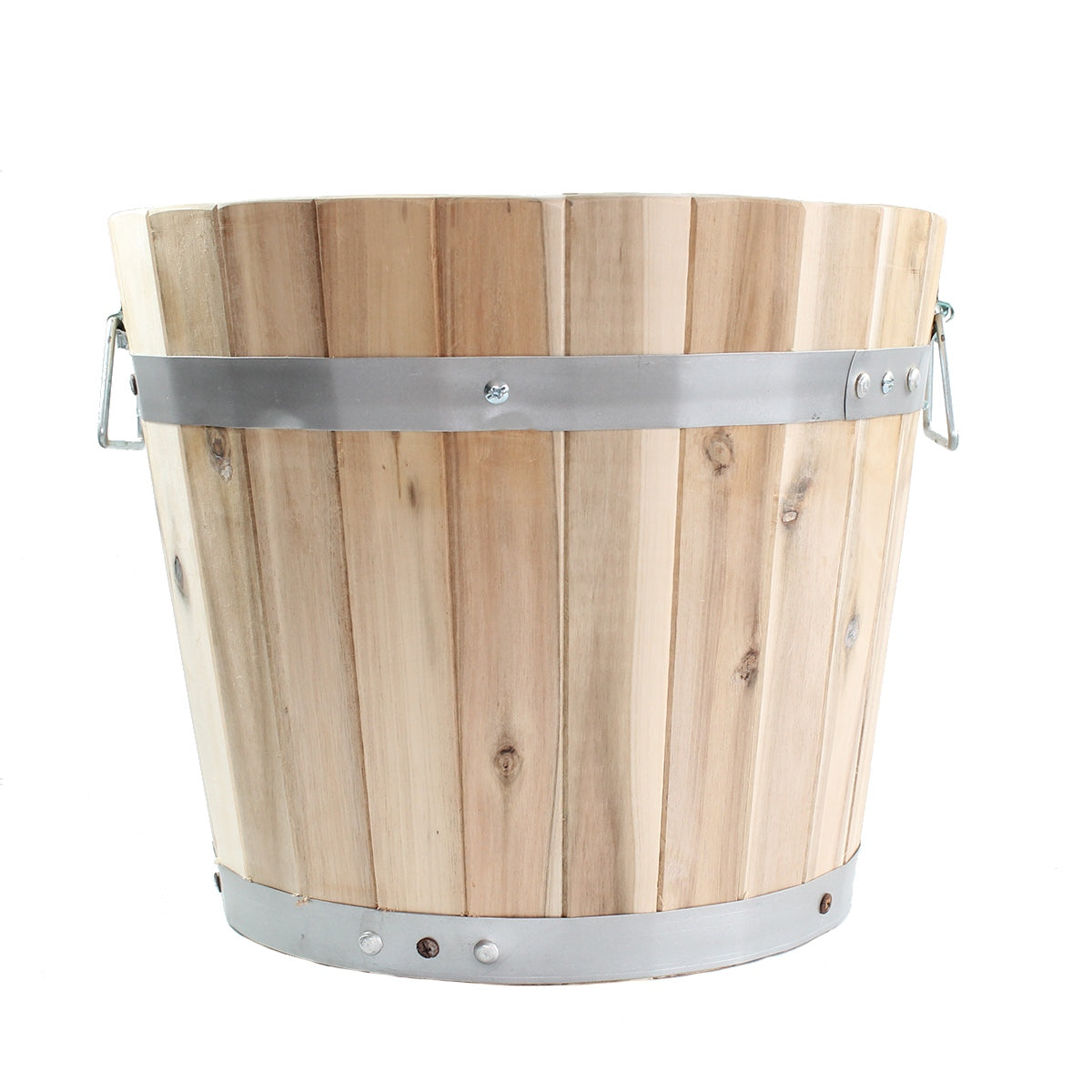 Pflanztopf rund mit Griffen Pflanzkübel aus Holz 33 cm Holzfass optik Blumenkübel Blumentopf natur